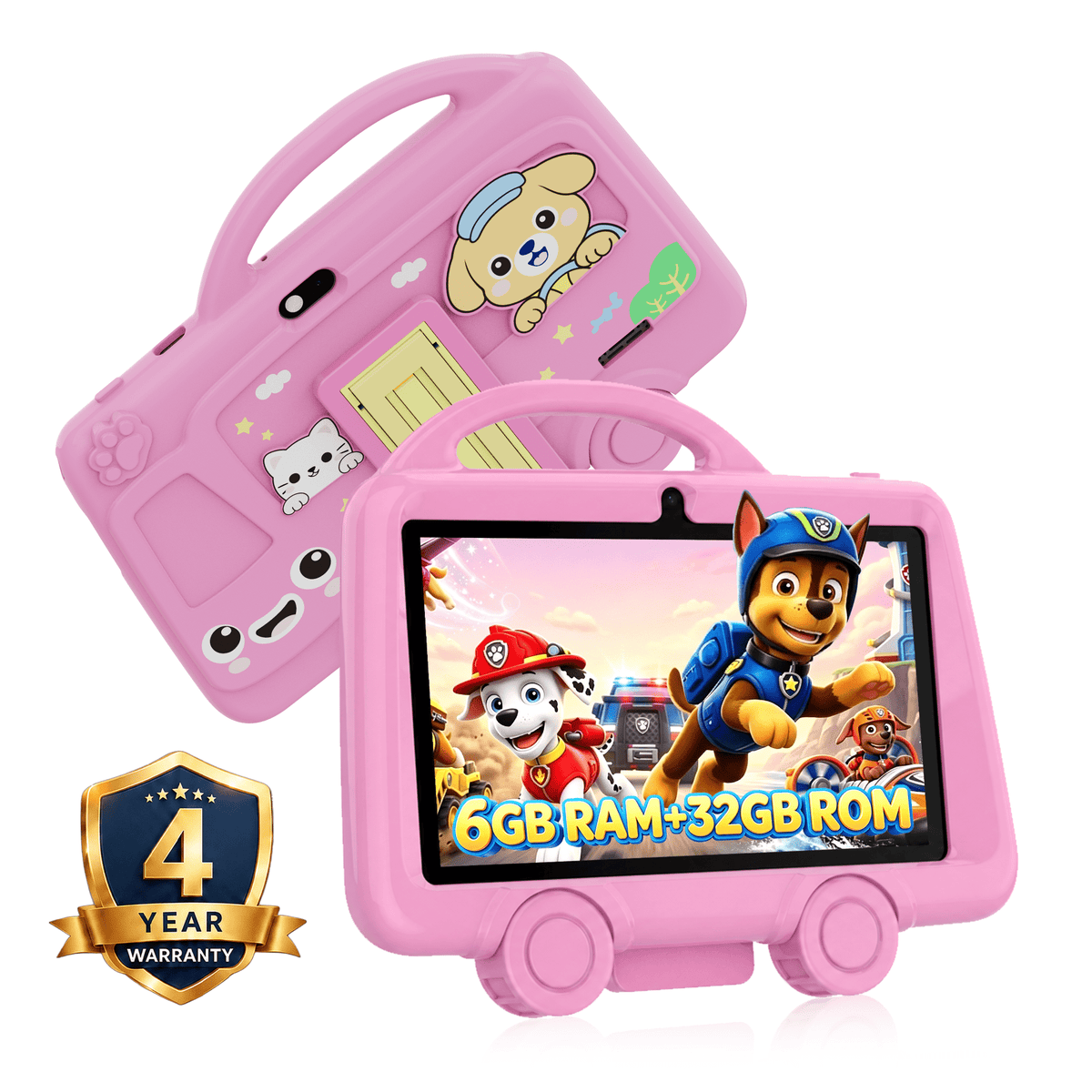 TABWEE Kids Tablet 7 inch, 6GB RAM + 32GB ROM, HD IPS Display, WiFi Bluetooth, Dual Cameras, Parental Control, Educational Android Tablet, Ideal Gift for Boys Girls, Shock‑Proof Silicone Case, Pink