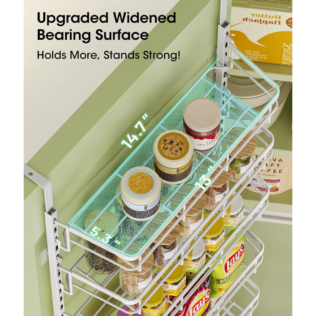Asoibopi 8-Tier Adjustable Over the Door Pantry Organizer with 2 Sets Hooks Fits Most Doors, Hanging Spice Rack for Pantry Door Organizer And Storage, White