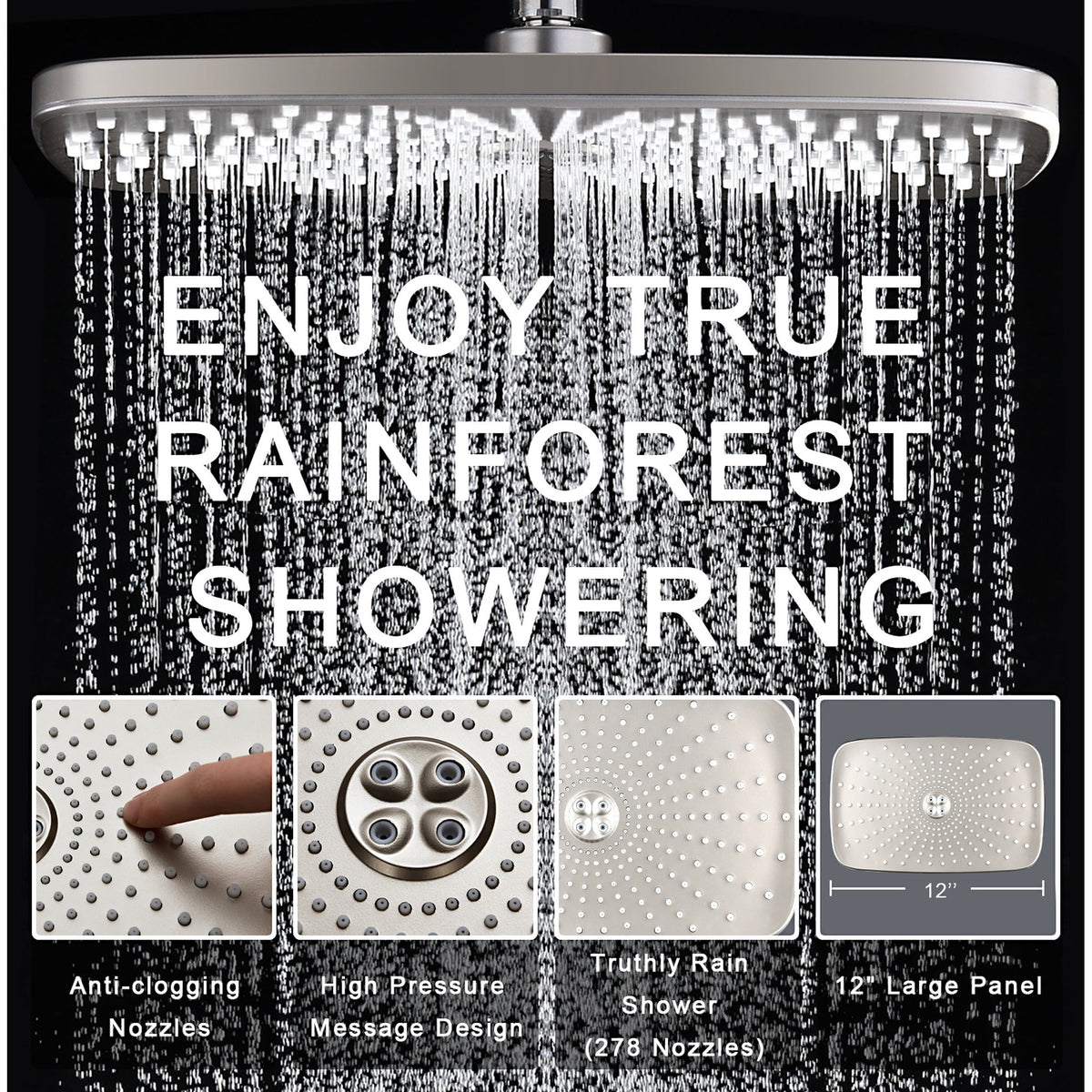 INAVAMZ 12 inch Rain Shower Head and Handheld Combo, High Pressure Shower, 3+8+1 Spray Modes, Magnetic Dock, Power Jet, Anti-Clog Nozzles, 60" Hose,Nickel