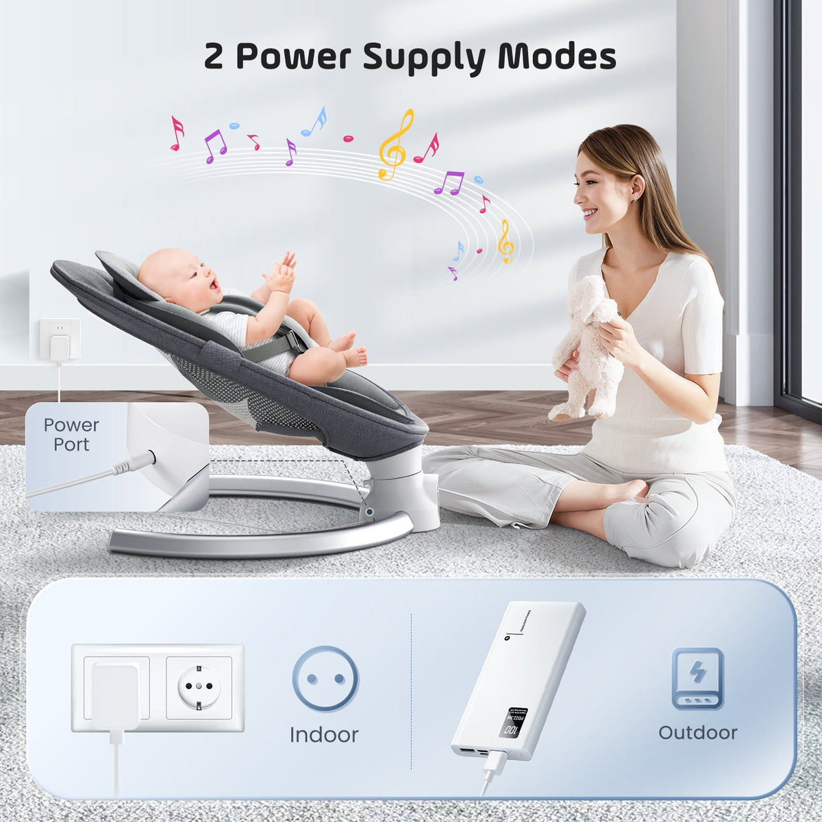 Doulami Electric Baby Swing for Newborn to Toddler Portable Infant Swing Rocker with Remote & APP Control & IMD Touch Panel, 5 Sway Speeds, 10 Lullabies, Gray
