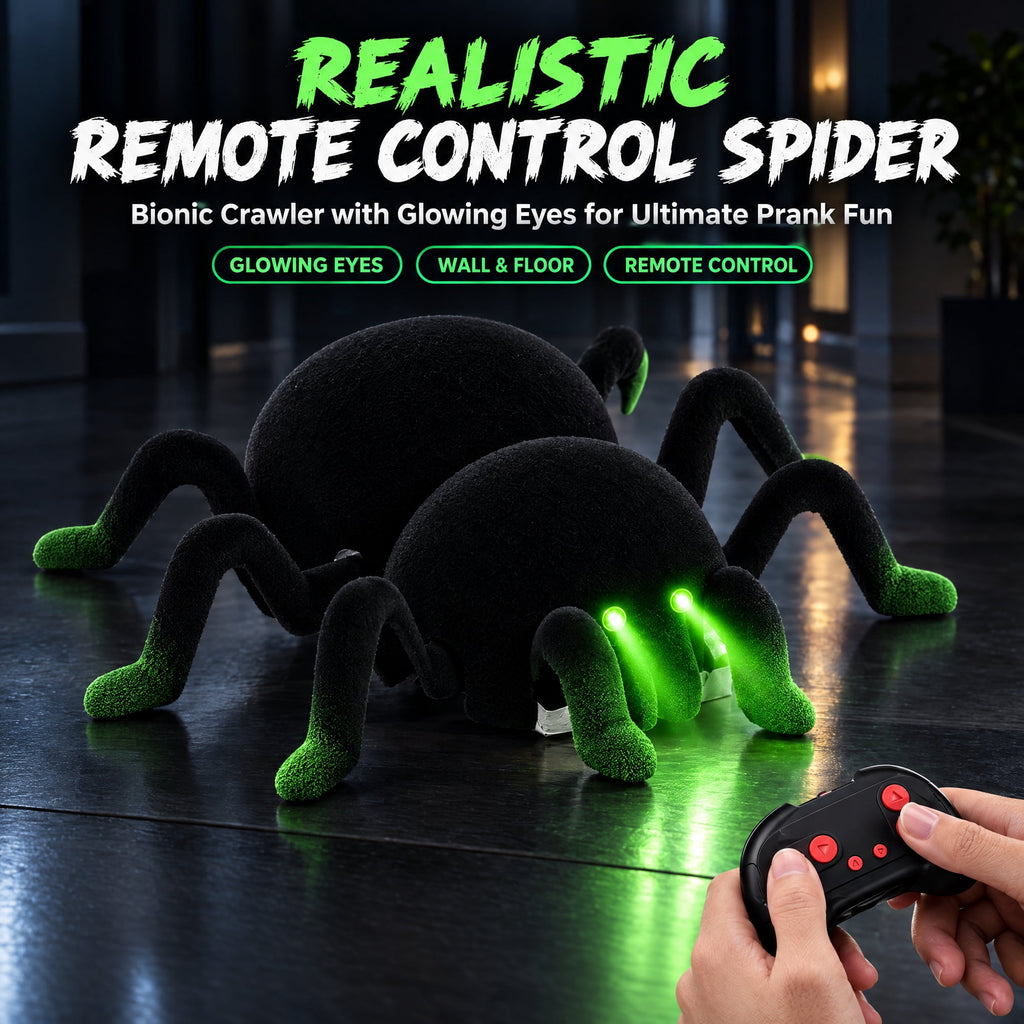 Remote Control Spider Toys, RC Giant Spider Toys Wireless Remote Control ,360° Rotating High Simulation Spider Animal Pets Toys Furry Texture Glowing Eyes Perfect for Christmas Joke Game Playing